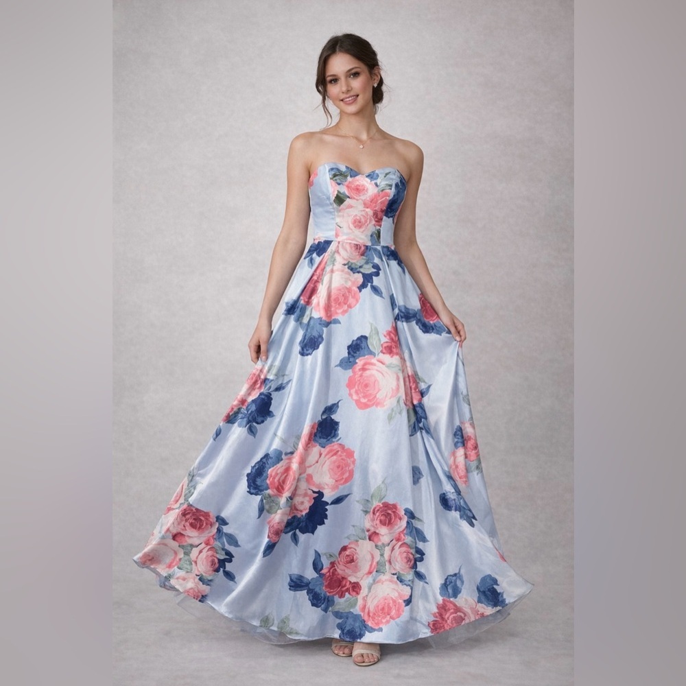 Speechless Strapless Floral Prom‎ Dress Size 3 With Pockets